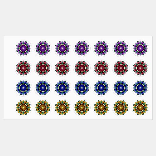 Mandala Pattern 02 in purple, pink, blue & yellow Etiketten (Blatt)