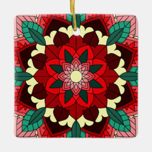 Mandala Pattern 02 in red Ceramic Ornament