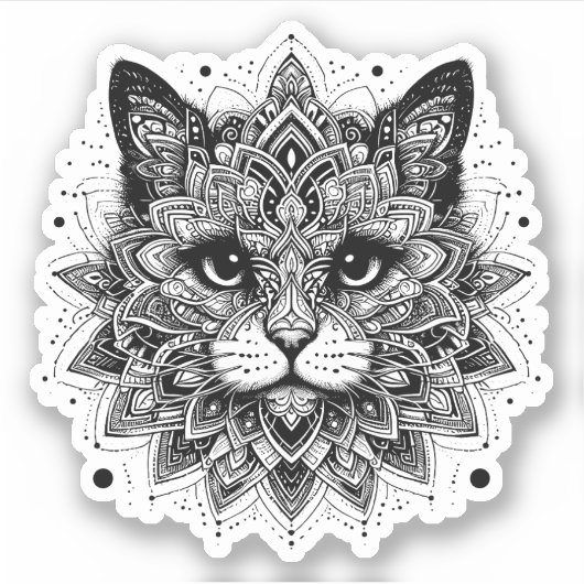 Mandala Pattern Cat Design Aufkleber (Vorderseite)