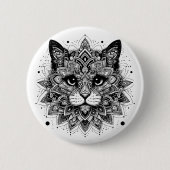 Mandala Pattern Cat Design Button (Vorderseite)