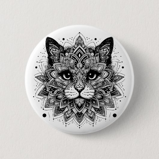 Mandala Pattern Cat Design Button (Vorderseite)