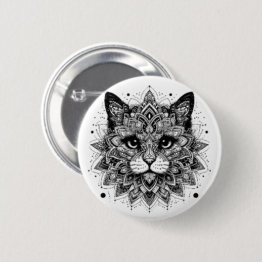 Mandala Pattern Cat Design Button (Vorne & Hinten)