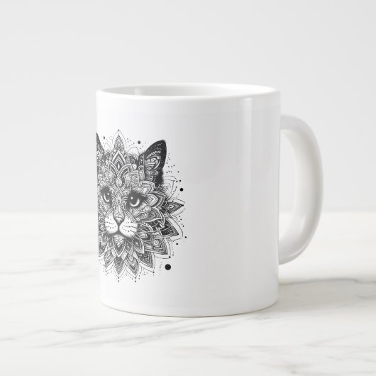 Mandala Pattern Cat Design Jumbo-Tasse (Vorderseite Rechts)