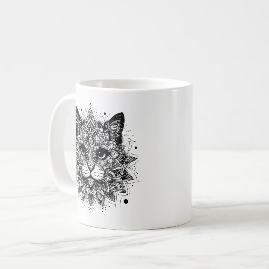Mandala Pattern Cat Design Kaffeetasse (Vorderseite Links)