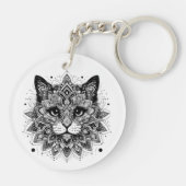 Mandala Pattern Cat Design Schlüsselanhänger (Rückseite)