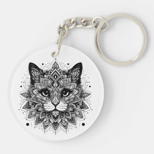 Mandala Pattern Cat Design Schlüsselanhänger (Rückseite)