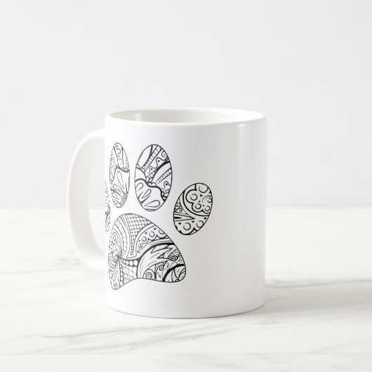 Mandala Pattern Dog Paw Print Kaffeetasse (Vorderseite Links)