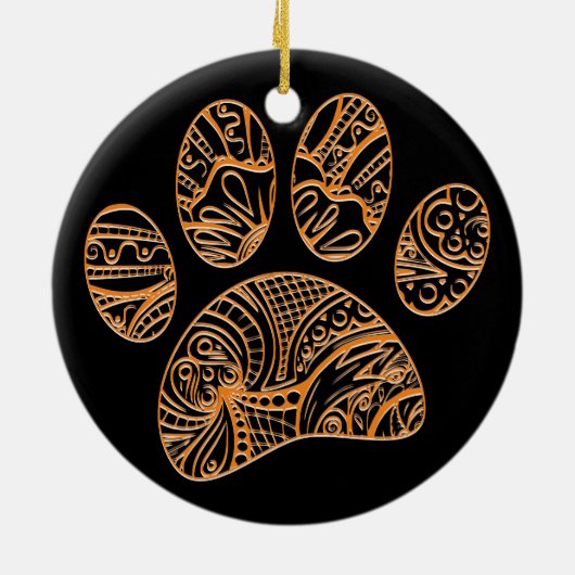 Mandala Pattern Dog Paw Print Keramik Ornament (Hinten)