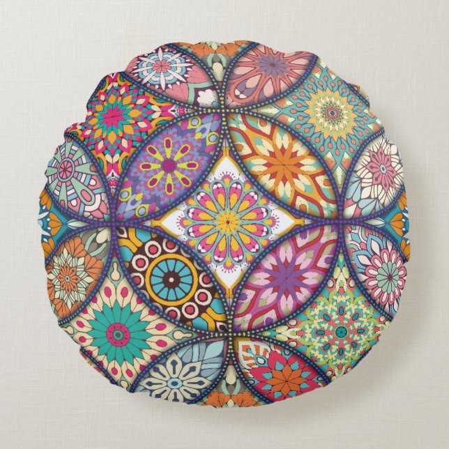 Mandala Pattern - Pillow Rundes Kissen (Vorderseite)