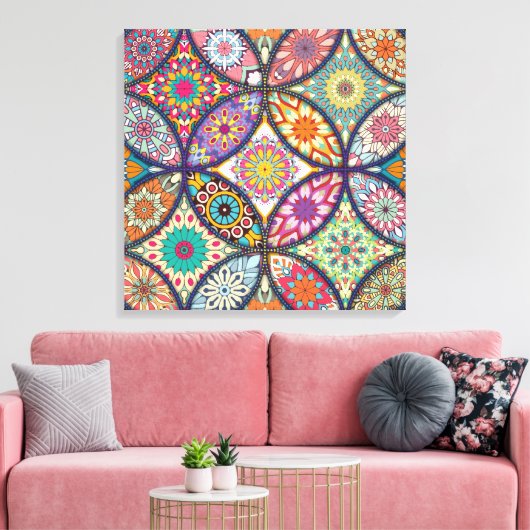 Mandala Pattern - Wrapped Canvas Leinwanddruck (Insitu (Wohnzimmer))