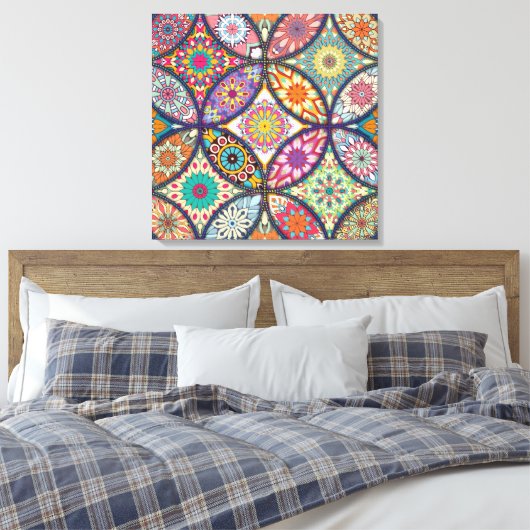 Mandala Pattern - Wrapped Canvas Leinwanddruck (Insitu (Schlafzimmer))