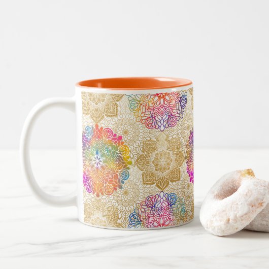 Mandala Pattern Zweifarbige Tasse (Mit Donut)