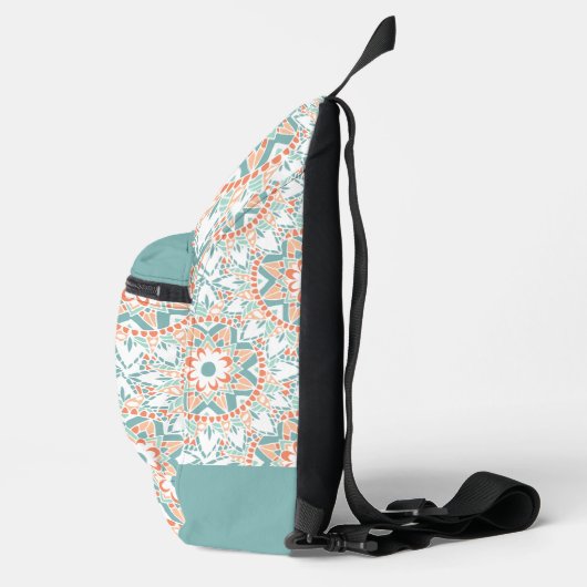 Mandala Peach Aquamarin Blume Muster Monogram Crossbody Bag (Rechts)