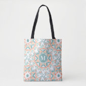 Mandala Peach Aquamarin Monogram Tasche (Vorderseite)