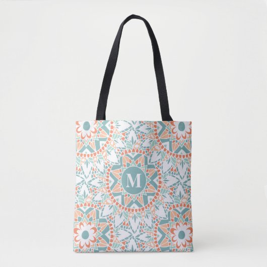 Mandala Peach Aquamarin Monogram Tasche (Vorderseite)