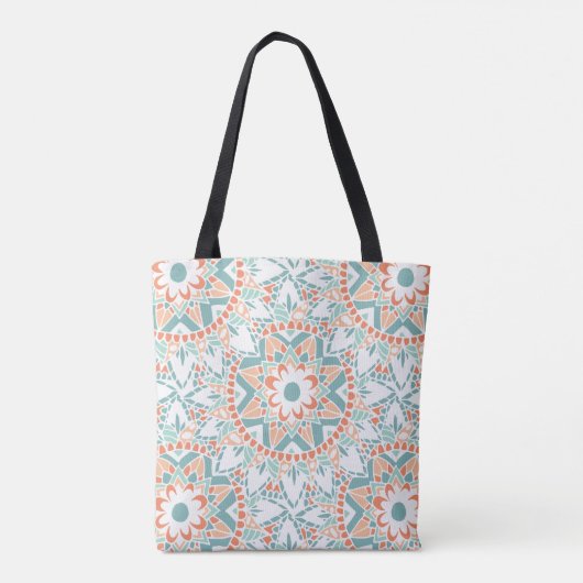 Mandala Peach Aquamarin Monogram Tasche (Rückseite)