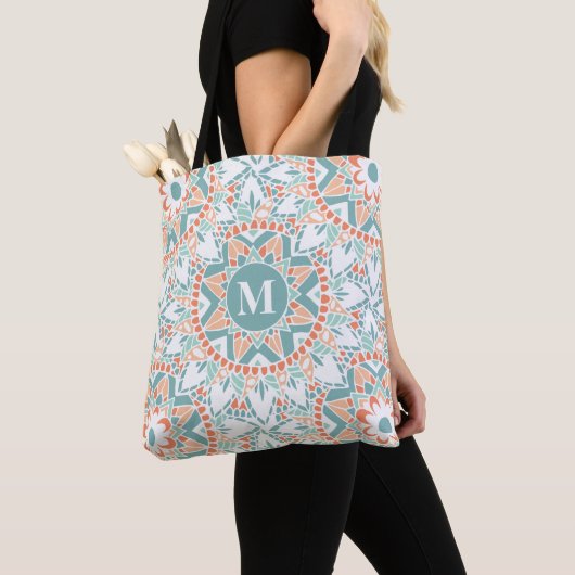 Mandala Peach Aquamarin Monogram Tasche (Von Nahem)