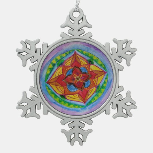 Mandala Pewter Snowflake Decoration Schneeflocken Zinn-Ornament (Vorderseite)