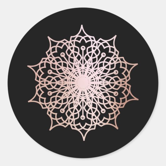 Mandala Pink Rose Gold Blush Black Runder Aufkleber (Vorderseite)