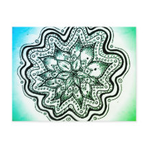 Mandala Postcard, grün und blau