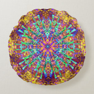 Mandala Psychedelic Trippy Hippie Color Splash Rundes Kissen