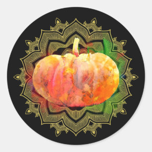 Mandala Pumpkin Watercolor Damask Halloween Runder Aufkleber