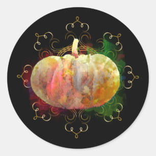 Mandala Pumpkin Watercolor Damask Herbensaison Runder Aufkleber