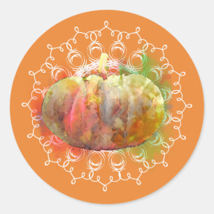 Mandala Pumpkin Watercolor Damask Herbensaison Runder Aufkleber