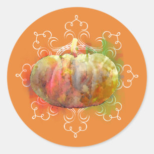 Mandala Pumpkin Watercolor Damask Herbensaison Runder Aufkleber