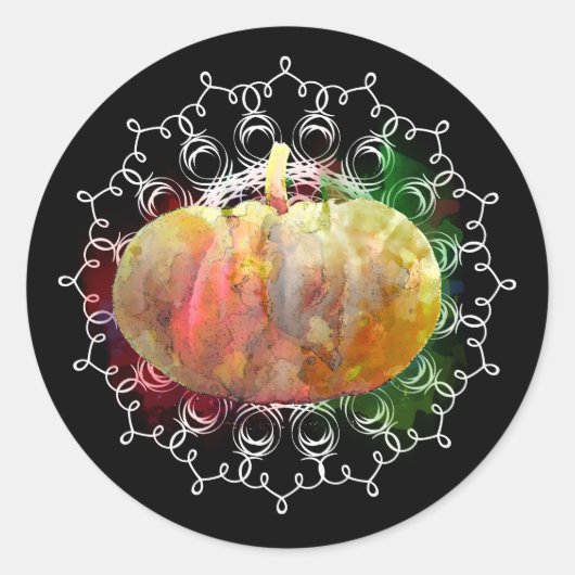 Mandala Pumpkin Watercolor Damask Herbensaison Runder Aufkleber (Vorderseite)