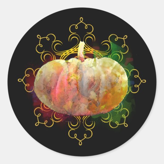 Mandala Pumpkin Watercolor Damask Herbensaison Runder Aufkleber (Vorderseite)