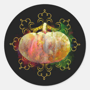 Mandala Pumpkin Watercolor Damask Herbensaison Runder Aufkleber
