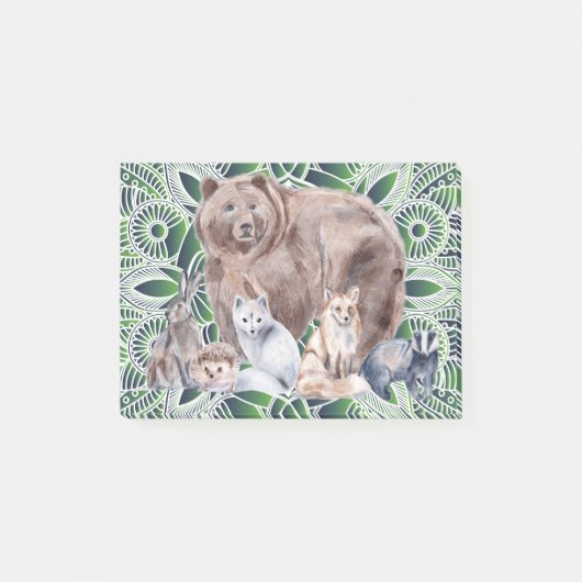 Mandala Rabbit Bear Igel Fox Badge Post-it Klebezettel (Vorderseite)