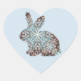 Mandala Rabbit Chocolate und Blues Herz-Aufkleber