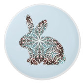 Mandala Rabbit Chocolate und Blues Keramikknauf (Vorderseite)