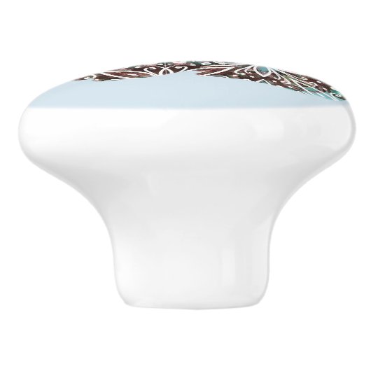 Mandala Rabbit Chocolate und Blues Keramikknauf (Seitenansicht)