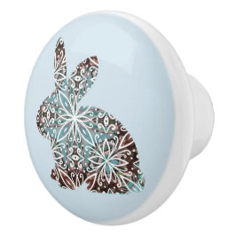 Mandala Rabbit Chocolate und Blues Keramikknauf