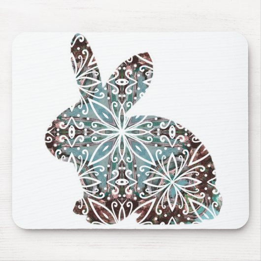 Mandala Rabbit Chocolate und Blues Mousepad (Vorne)