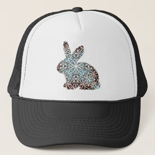 Mandala Rabbit Chocolate und Blues Truckerkappe (Vorderseite)