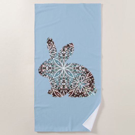 Mandala Rabbit Schokolade und Blues Beach Towel Strandtuch (Vorderseite)