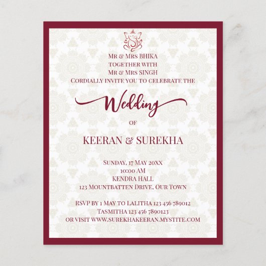 Mandala rangoli Elefant Einladung zur Hochzeit (Rückseite)