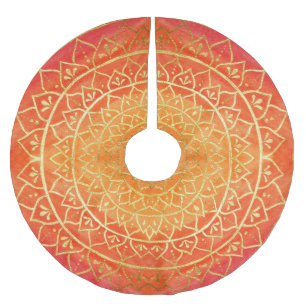 Mandala Red Orange Gold Christmas Polyester Weihnachtsbaumdecke