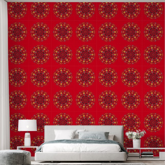 Mandala Red Yellow Orange Brown Tapete (Schlafzimmer)