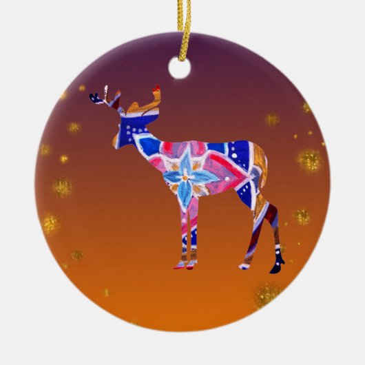 Mandala Reindeer Christmas Keramik Ornament (Vorne)