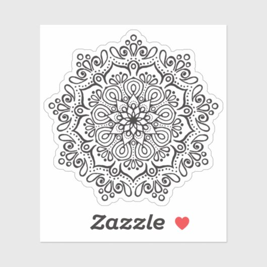 Mandala Retro Hand Bio schwarz-weiß gezeichnet Aufkleber (Blatt)