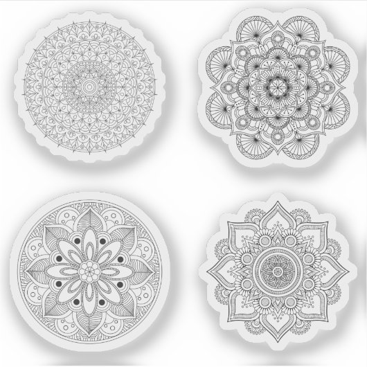 Mandala Retro Hand Henna tattoo Set 4x Aufkleber (Vorderseite)