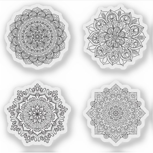 Mandala Retro Hand Henna tattoo Set 4x Aufkleber (Vorderseite)