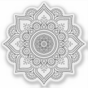 Mandala Retro handgezeichnete Schwarz-Weiß-Blume Aufkleber
