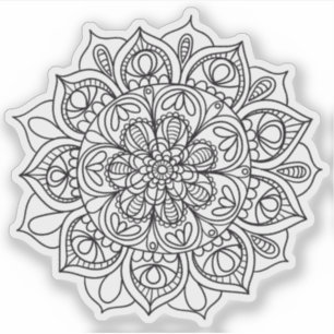Mandala Retro handgezeichnete Schwarz-Weiß-Blume Aufkleber