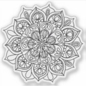 Mandala Retro handgezeichnete schwarz-weiße Blume Aufkleber (Vorderseite)